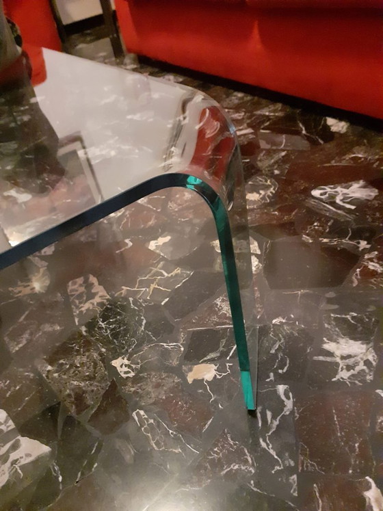 Image 1 of FIAM Italia – Table basse originale en verre courbé, logo gravé, design vintage des années 1980