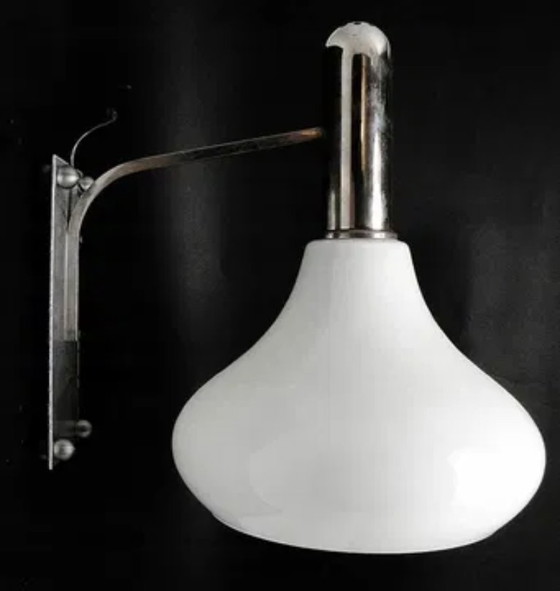 Postmoderne wandlamp, Polen, jaren 70, Wandlampen, Glas, Metaal, Zilver (foto 6 van 7)