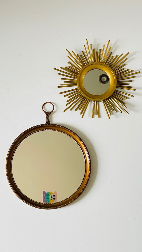 Image 1 of Vintage gouden spiegels met zonnestralenmotief