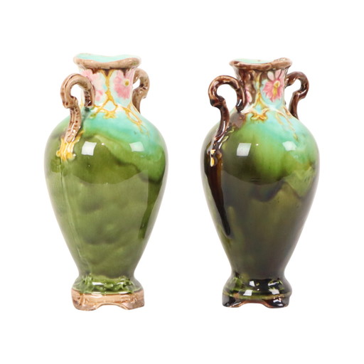 Art Nouveau Barbotine Majolica Vases