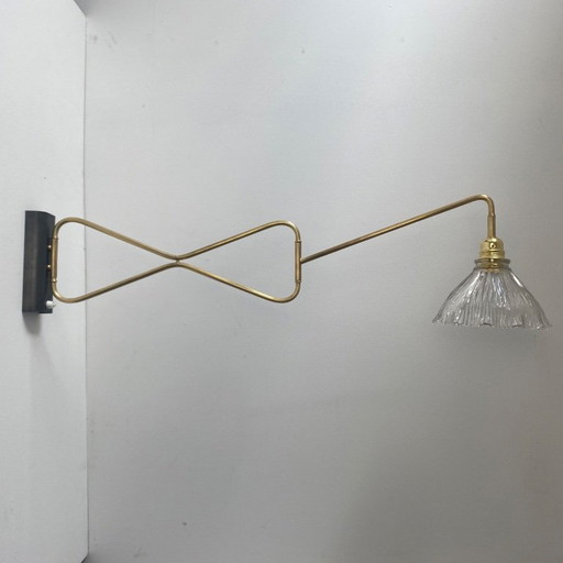 ANTIQUE BRASS AND PRISMATIC GLASS GALLOWS LAMP XXL