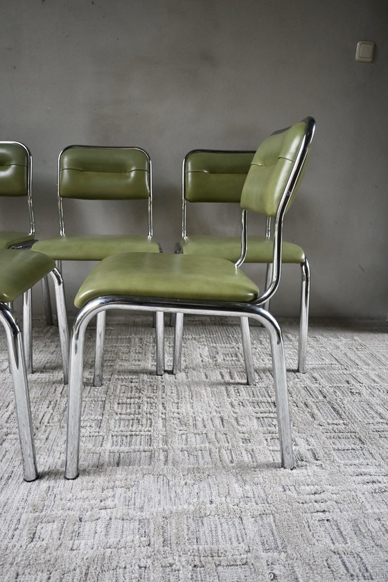 Set of 5 characteristic mid-century dining chairs 50/60, Chrome, Skai, Green (photo 8 of 13)