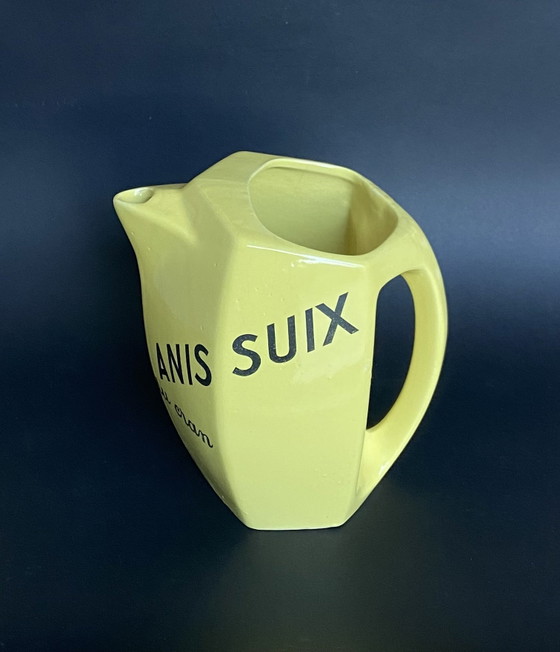 Image 1 of Brocca pubblicitaria vintage francese Anis Suix in ceramica gialla, anni '40-'50.