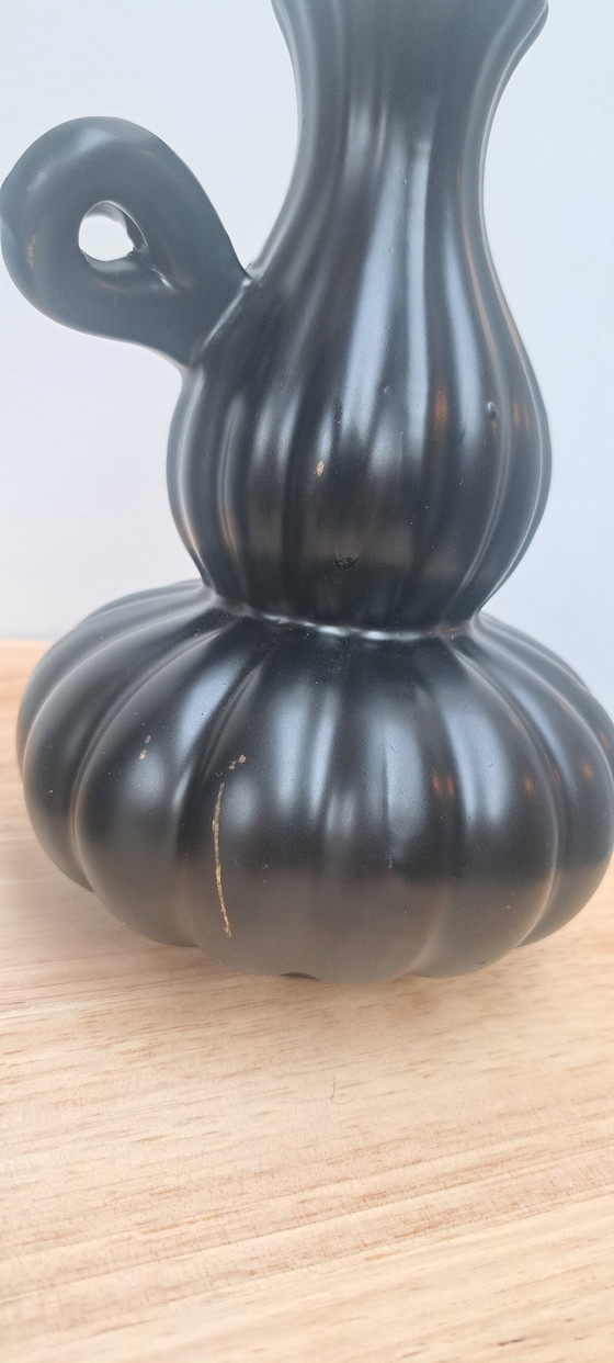 Image 1 of Set of 2 Daan Kromhout ceramic vases – matte black – sculptural design – handmade