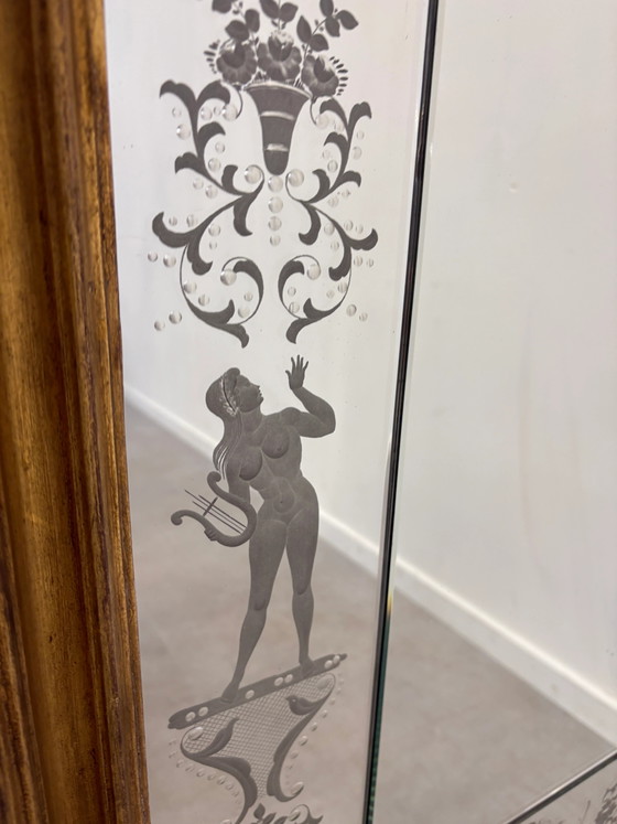 Grande Specchio Rococò Veneziano in Legno Dorato con Vetro Inciso (foto 5 di 9)