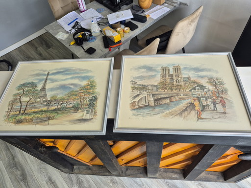 2 Gemälde: Eiffelturm und Notre Dame