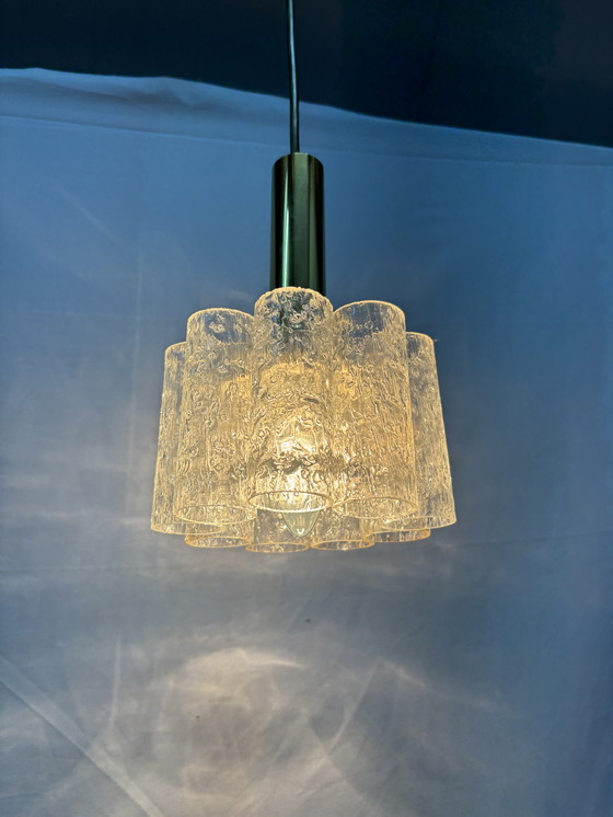 Image 1 of Vintage Doria Leuchten hanging lamp, ice glass tubes '60s/'70s