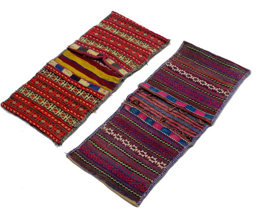 2x Original Handgeknüpfte Salz Tasche aus Echter Wolle, Khurjin, Afghan Deco 70x30 cm
