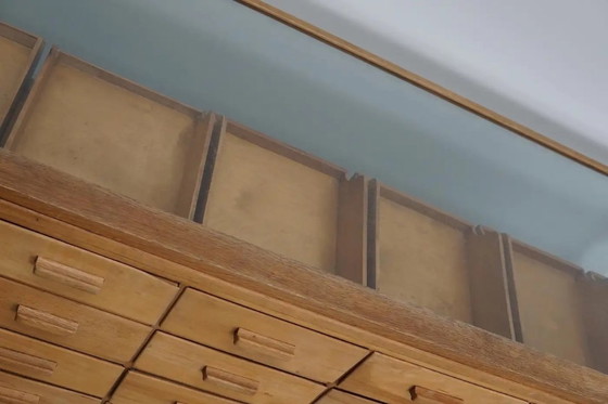 Image 1 of Antieke Britse haberdashery kast / winkeltoonbank in esdoorn en eikenhout, 1920/30s