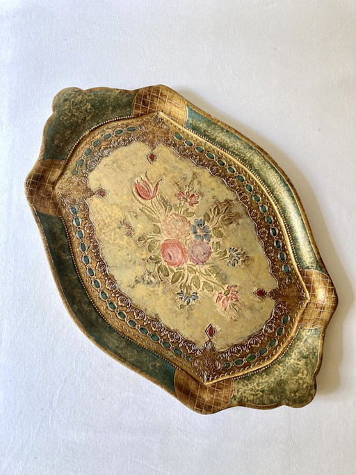Florentine painted wooden tray, 1950-1960