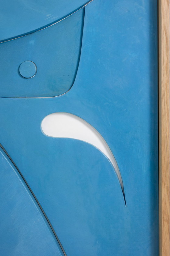 Image 1 of Bas-relief in blue lacquered wood. Contemporary work by a French artist.
