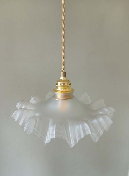 lampada a sospensione francese vintage in vetro smerigliato in stile Clichy