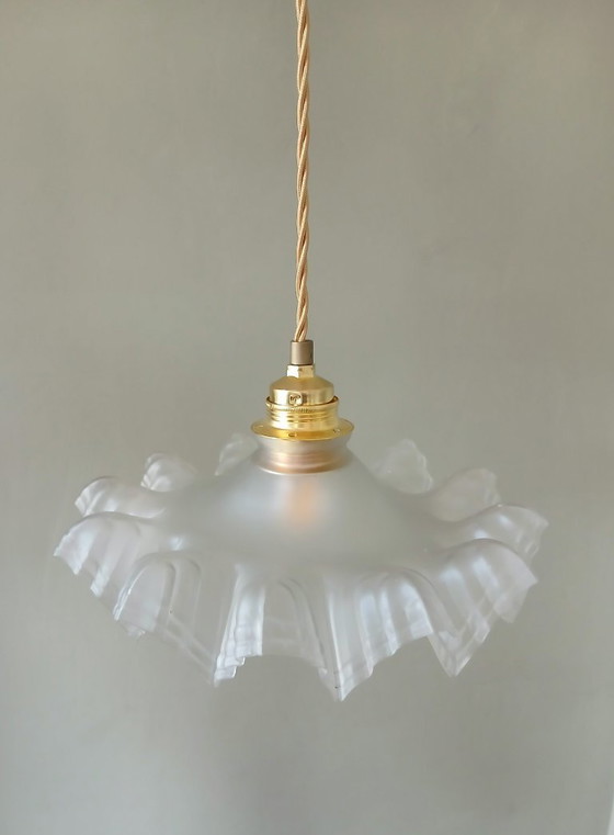 Image 1 of lampada a sospensione francese vintage in vetro smerigliato in stile Clichy