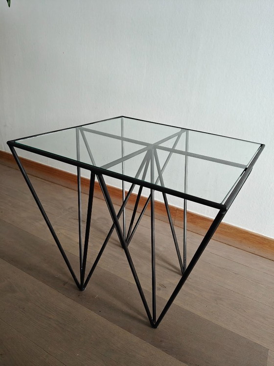 Image 1 of Vintage coffee table / side table in Paolo Piva style – glass & black steel