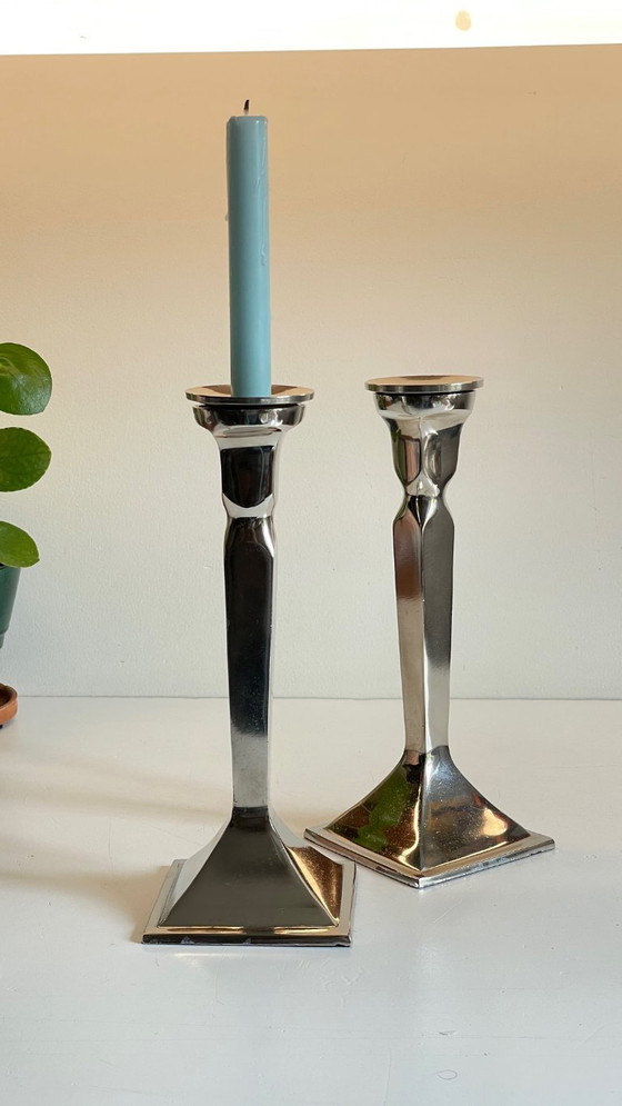 Image 1 of Coppia di candelieri vintage in fusione di alluminio cromato