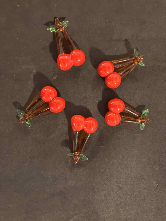 Image 1 of Reposacuchillos de cristal de Murano: diseño retro de cerezas y frutas, juego de 5