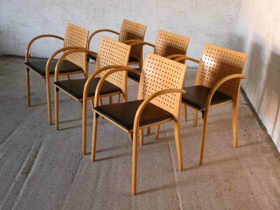 set of 6 chairs 290F by Wulf Schneider for Thonet, 1990 – Dining chairs, Leather, Wood, Design (photo 3 of 8)