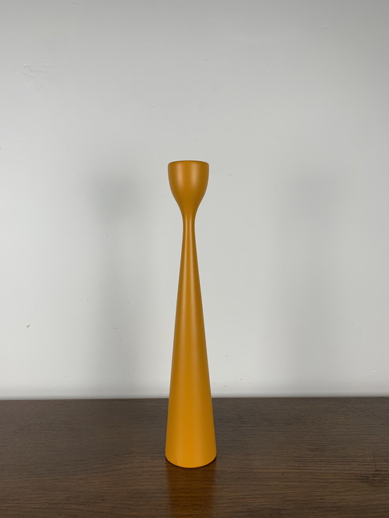 Image 1 of Large Candle Holder In Orange-Yellow Lacquered Wood