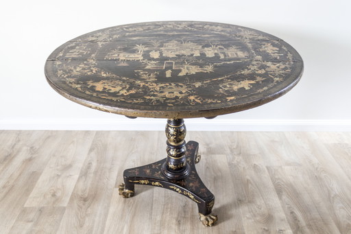 Antieke 19e-Eeuwse Chinoiserie Ronde Tafel – Chinese Export Ca. 1850