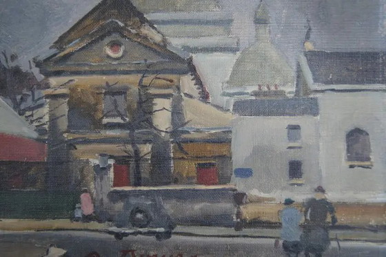 Mitte 20. Jahrhundert "Die Kirche" Impressionistisches Landschaftsölgemälde von Antoine Burger (photo 5 of 11)