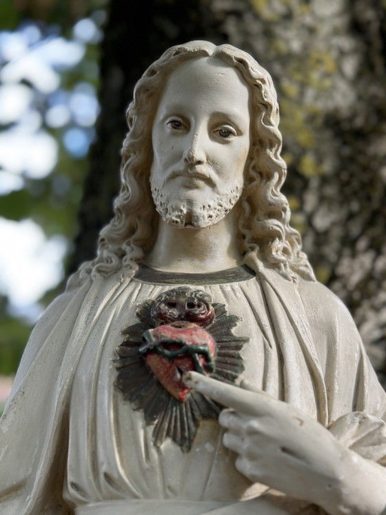 Große antike Herz-Jesu-Statue aus Gips – 105 cm – Bildhauerei, Other (photo 9 of 15)