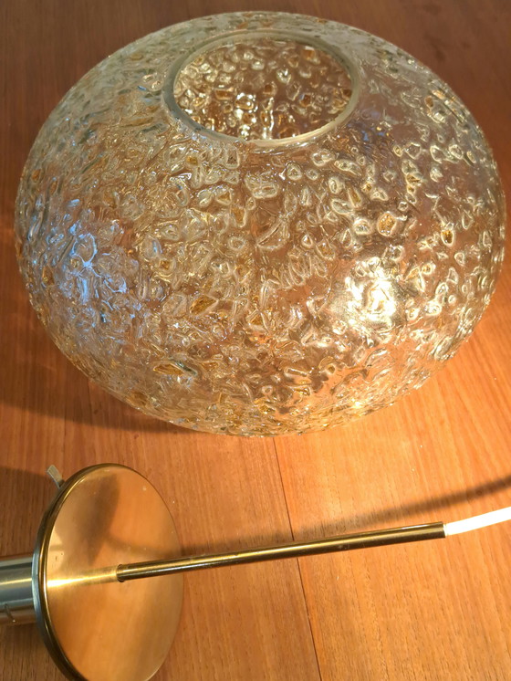 Image 1 of 🟡 Doria Pendant Lamp 1970 – Oval Structured Glass Ø40 cm – Brass – Mid Century Vintage