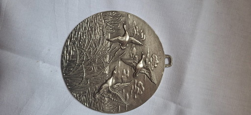 Zinn Medaillon 3D Enten Motiv – wanddecoratie, Metal