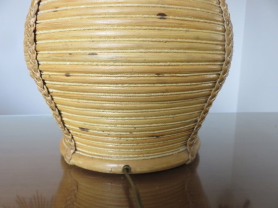 Image 1 of XXL lamp in the style of Gabriella Crespi, rattan, leather and wood, 60s-70s
