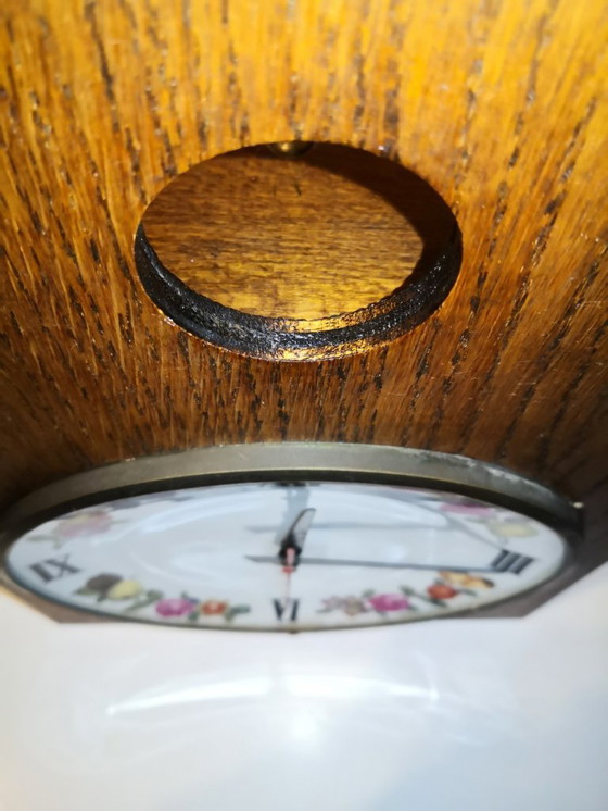 Image 1 of Rare Antique Vintage Retro Wooden and Porcelain Clock from Paris / 1970s