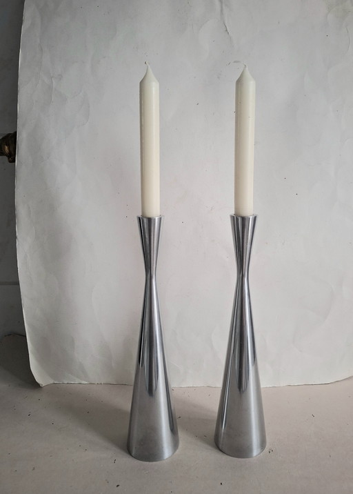Erika Pekkari for Ikea 2 crome design candlesticks type Götta 1990.