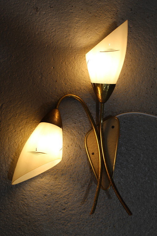 Vintage Wall Lamp - 1950s, Brass, Glass