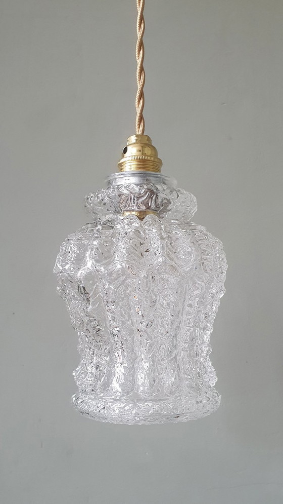 Image 1 of Vintage hanglamp van dik, getextureerd glas. Duitsland Mid Century
