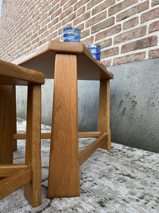 Image 1 of Mini set de tables gigognes en chêne clair vintage brutaliste