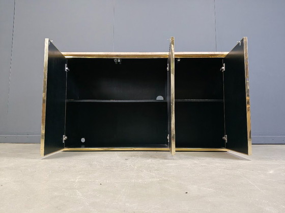Image 1 of Credenza vintage in travertino e laccato nero, anni '80