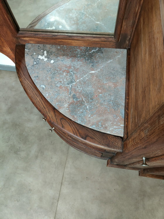 Image 1 of Vintage Art Deco kaptafel / spiegelmeubel met marmer – asymmetrisch design