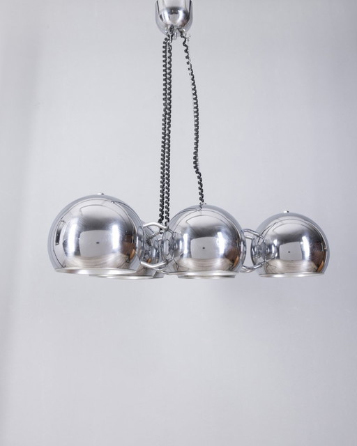 Vintage 70s chrome metal chandelier design Goffredo Reggiani