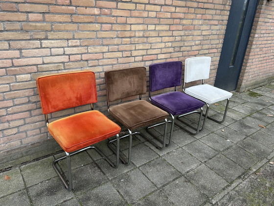 Image 1 of 4 Vintage Ribbed Fabric Chairs with Chrome Tubular Frame
