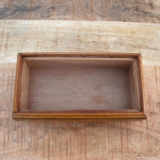 Image 1 of Vintage rectangular wooden box, mid-century modern style, with square knob and legs