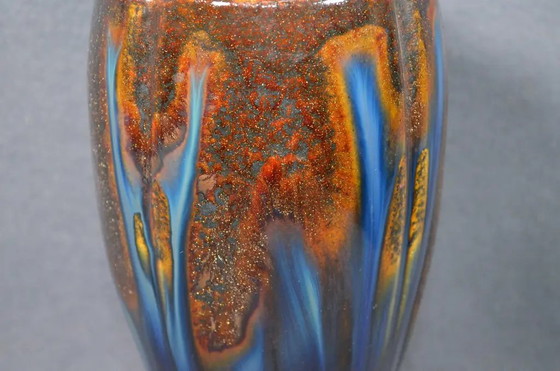 1920s Belgian Art Deco Thulin Model 1943 Blue Drip Glaze Ceramic Vase (photo 5 of 11)