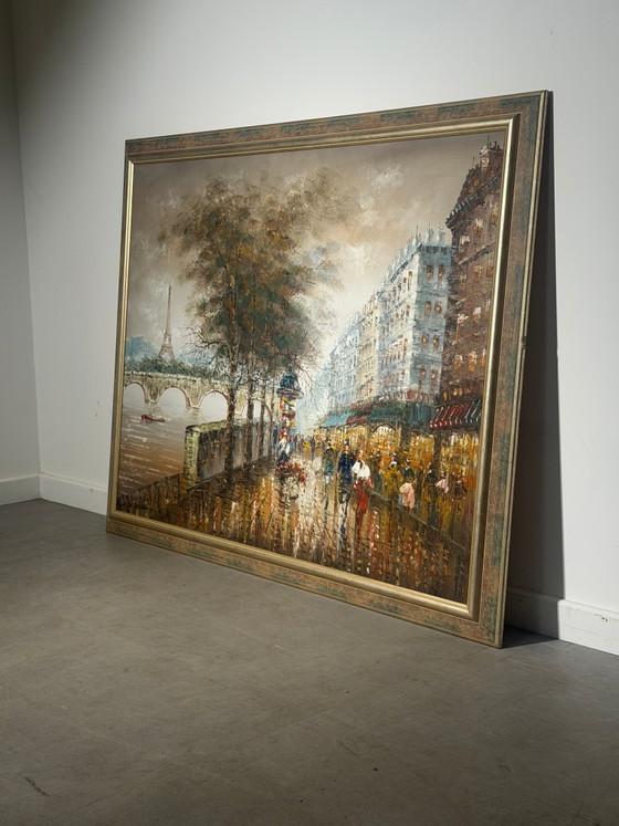 Large Paris Street Scene Oil Painting – Signed Burnett – Paintings & Drawings (photo 6 of 7)