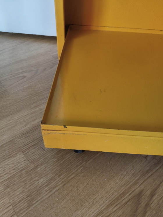 Image 1 of Rare Vintage Metal Bieffe Padova Architect's Trolley (1970s) – Bright Yellow with Key!