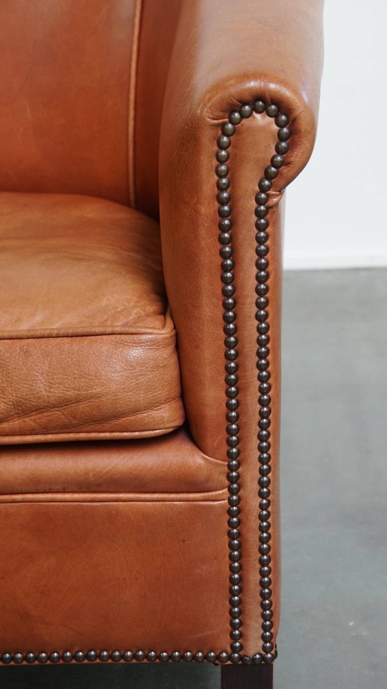 Image 1 of Sedia da club in stile inglese in pelle di manzo color cognac chiaro