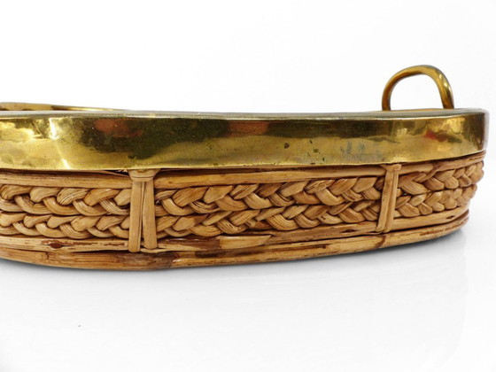Image 1 of Cestino e ciotola in rattan e ottone nello stile di Gabriela Crespi, Italia 1960-1970
