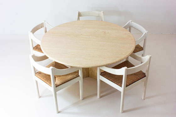 Image 1 of Grande table de salle à manger italienne en travertin, années 1970