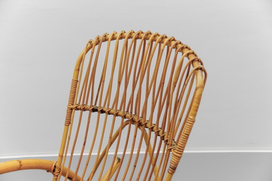 Image 1 of Sedia a dondolo in rattan e bambù, stile Mid-Century Modern, anni '60