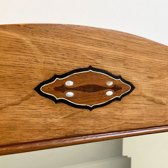 Image 1 of Cómoda Art Nouveau, lavabo con tapa de mármol y espejo, roble, años 1910