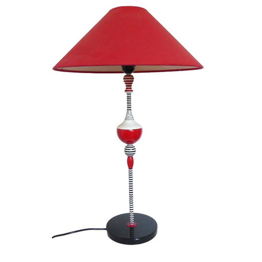 Olivier Villatte Postmodern Table Lamp, France 1980s, Memphis Era – tafellampen, Wood, Plastic
