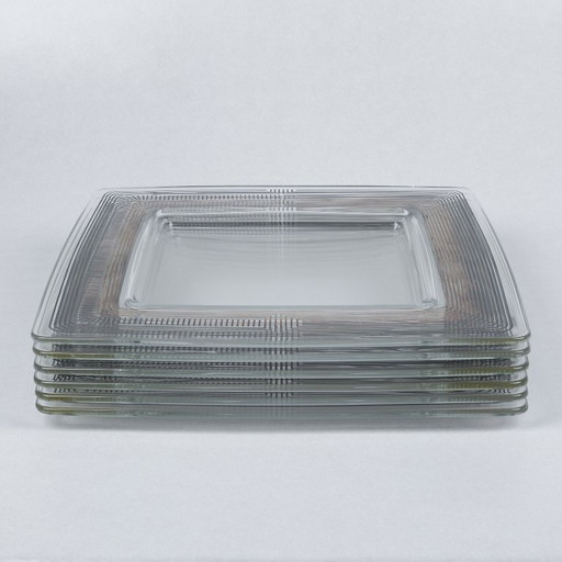 6 piece square platter set with silver overlay, De Souza for Sottsass