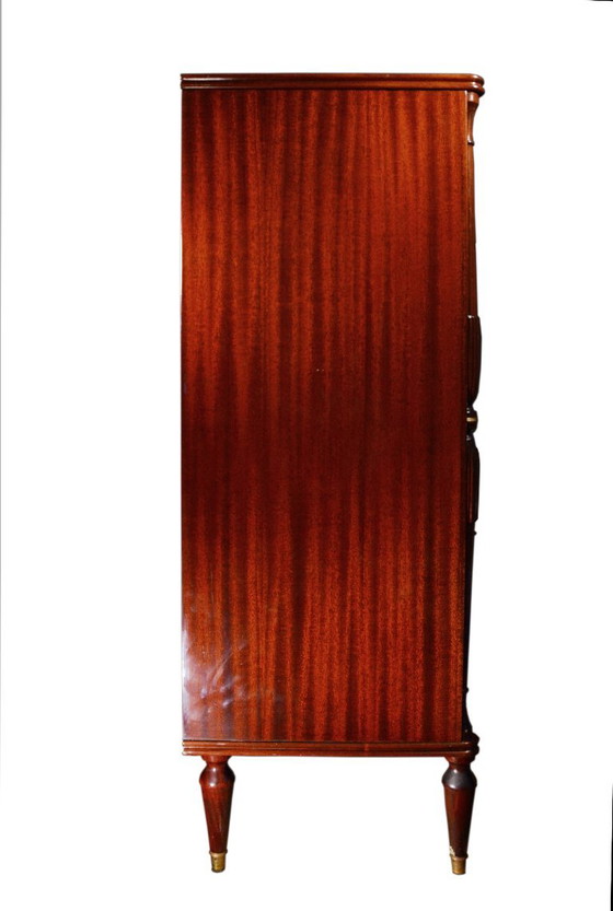 Mahoniehouten vitrinekast of barkast, jaren 70, B92 x D46,5 x H123,5 cm – Vitrinekasten, Glass, Wood (photo 4 of 17)
