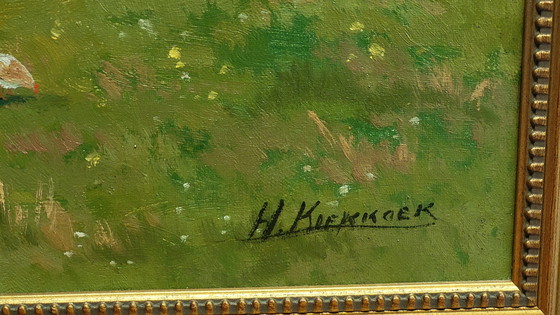 Image 1 of Antique painting - A farmhouse in Soest with chickens running loose by H.Koekoek